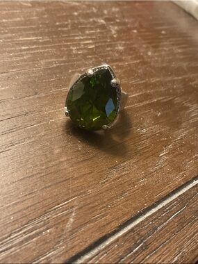 Anthropologie Silver-Tone Ring with Teardrop lime Green Stone
